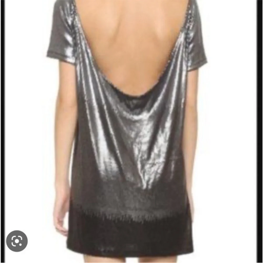 Free People 🖤 Gunmetal Sequined Ombre Backless Oversized Shift Mini Dress, S/XS - Picture 3 of 15